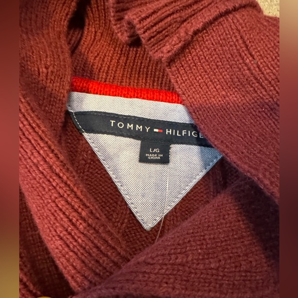 NEW TOMMY HILFIGER CABLE KNIT SHAWL COLLAR WOOL COTTON PULLOVER LARGE - Picture 7 of 9